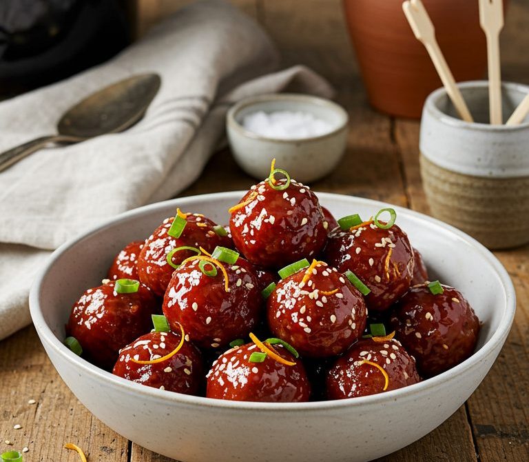 Sticky Cranberry-Orange Slow Cooker Cocktail Meatballs