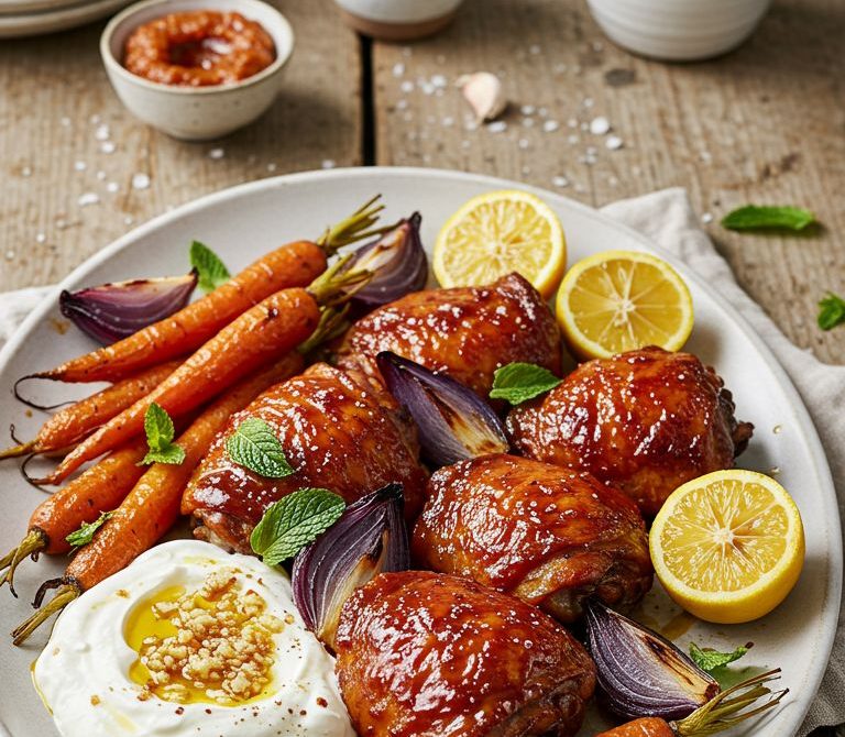 Sticky Harissa-Honey Chicken with Yogurt and Mint