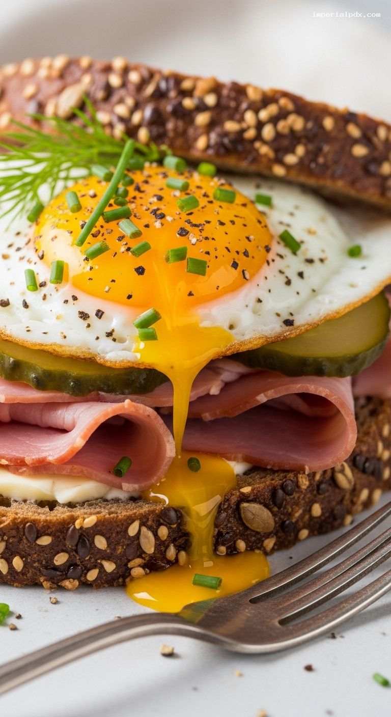 Strammer Max: German Open-Faced Ham and Egg Toast – Closeup