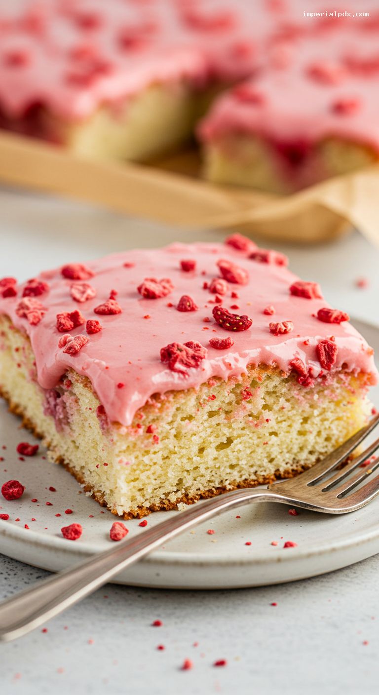 Strawberry Milk Sheet Cake with Pink Glaze – Closeup