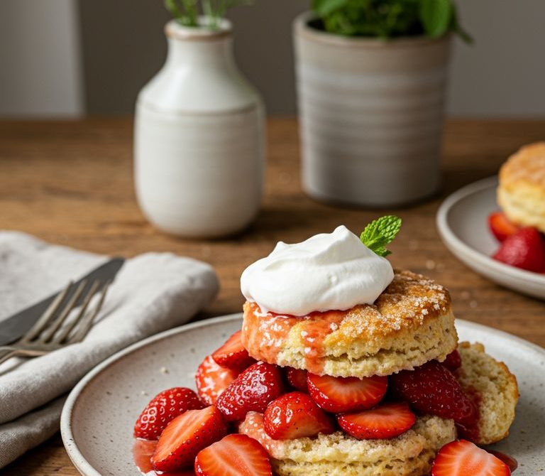 Strawberry Shortcake with Buttermilk Biscuits and Whipped Cream