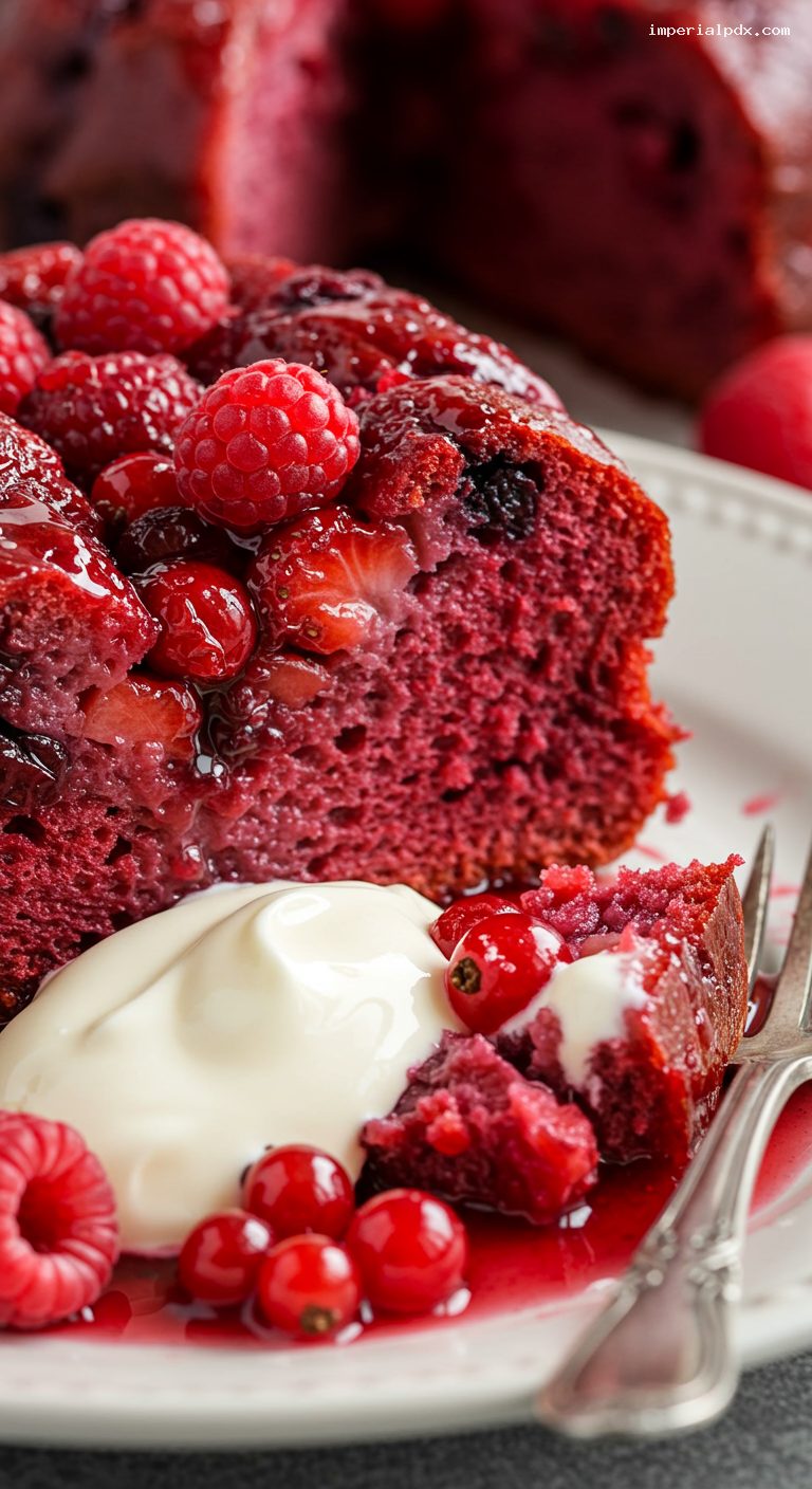 Summer Berry Pudding with Cream – Closeup