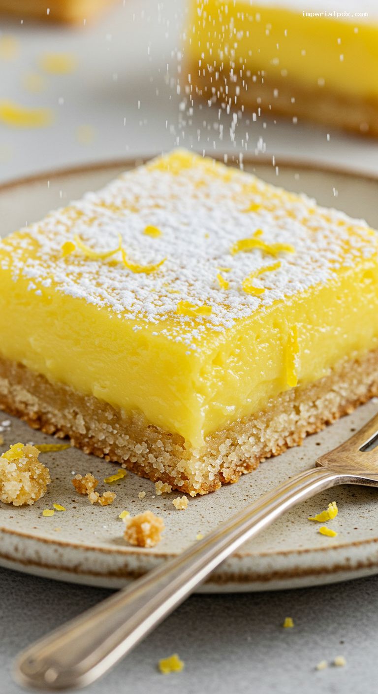 Tangy Lemon Bars with Buttery Shortbread – Closeup