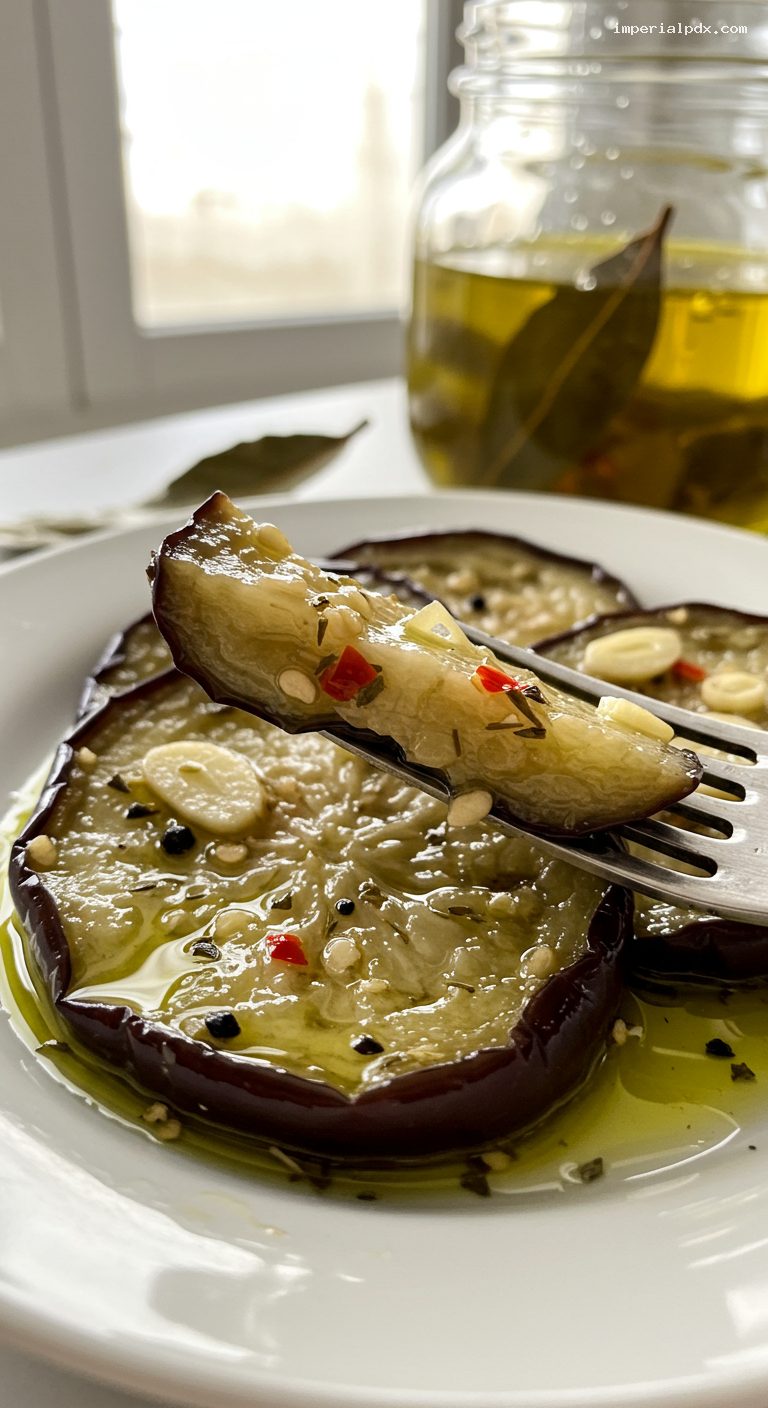 Tangy Marinated Eggplant Antipasto – Closeup
