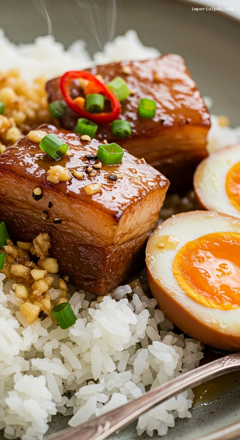 Thit Kho Trung (Vietnamese Caramelized Pork and Eggs) – Closeup