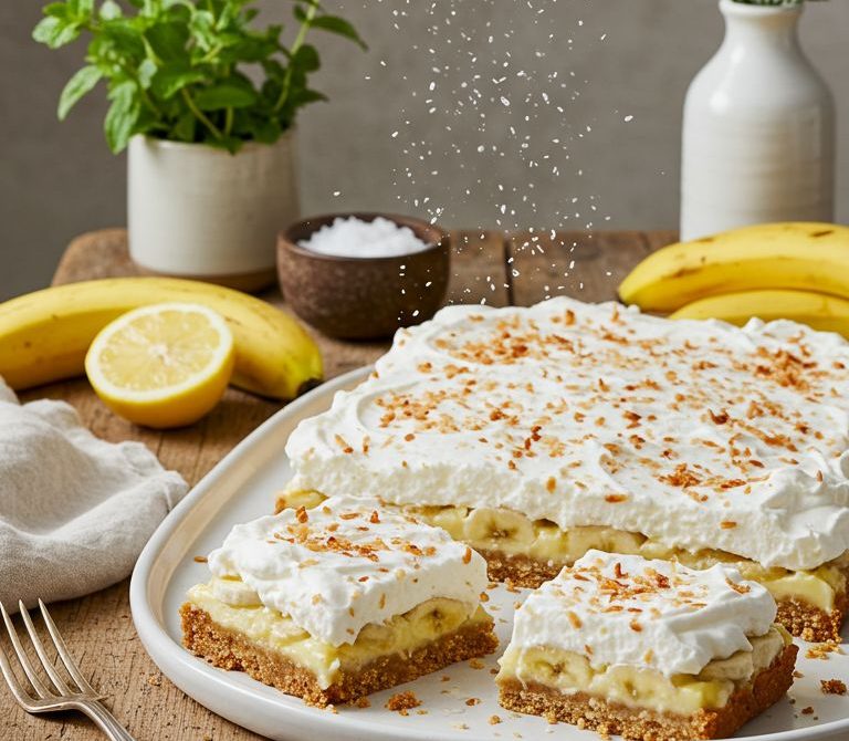 Toasted Coconut Banana Cream Bars with Graham Crust