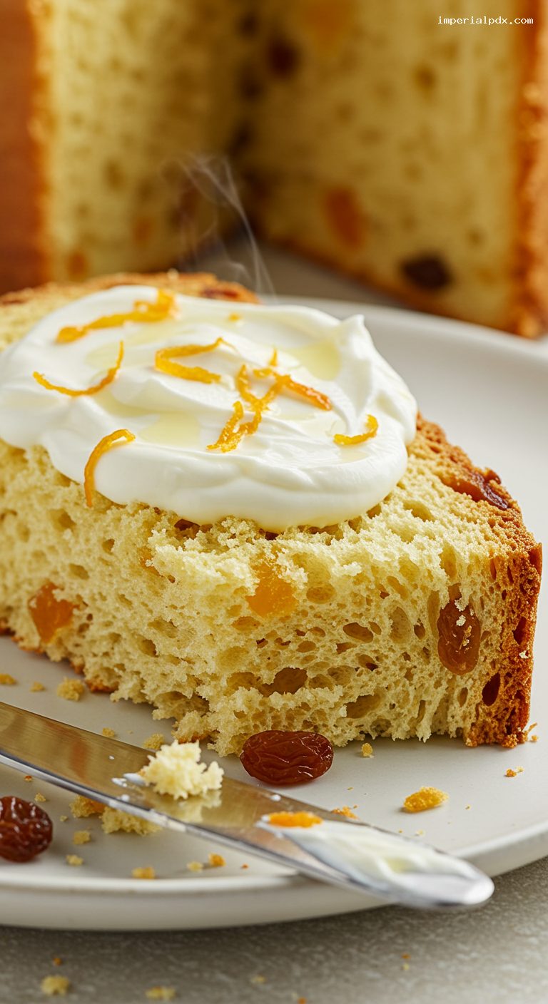 Toasted Panettone with Mascarpone and Citrus Raisins – Closeup