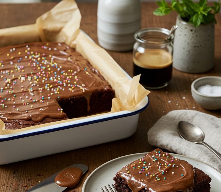 Ultra-Moist Chocolate Mayonnaise Sheet Cake with Espresso Glaze