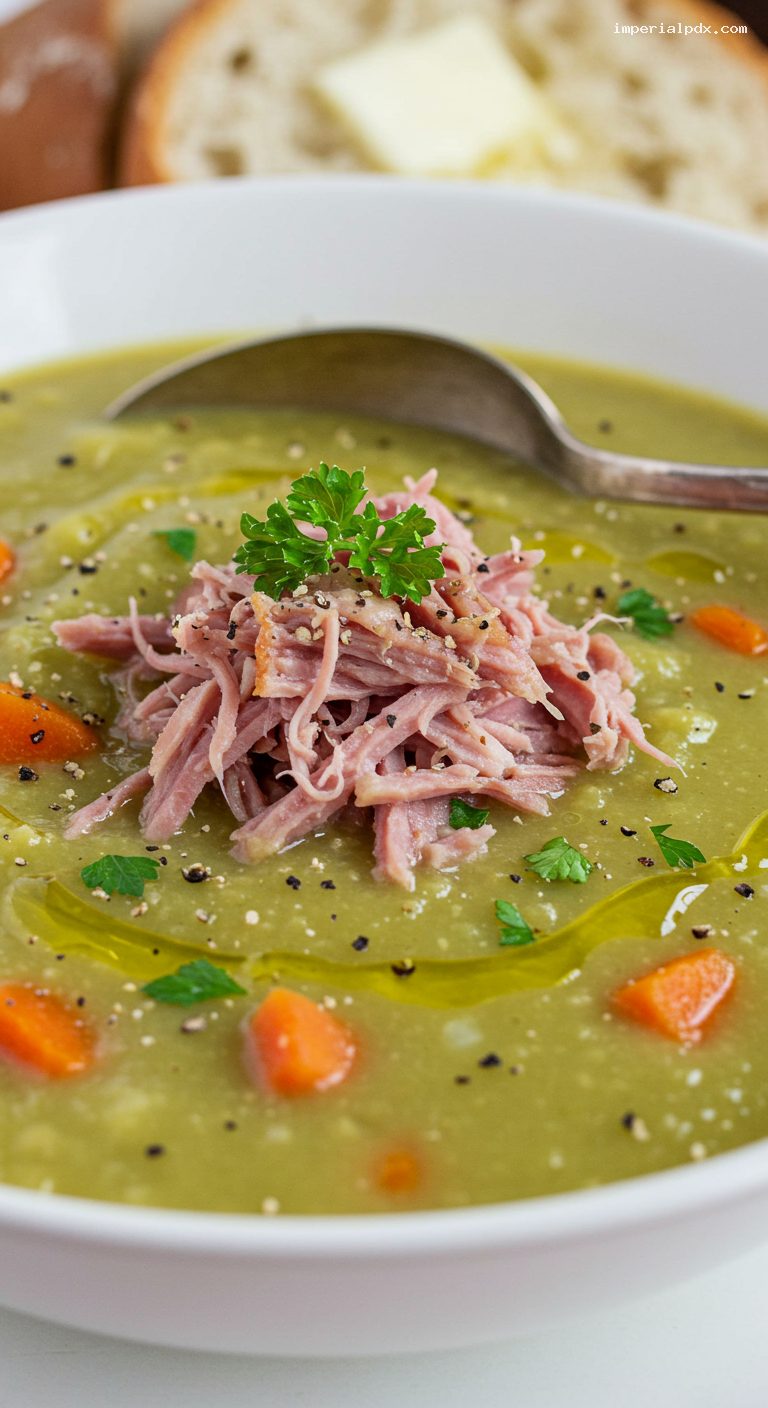 Velvety Split Pea and Ham Hock Soup – Closeup