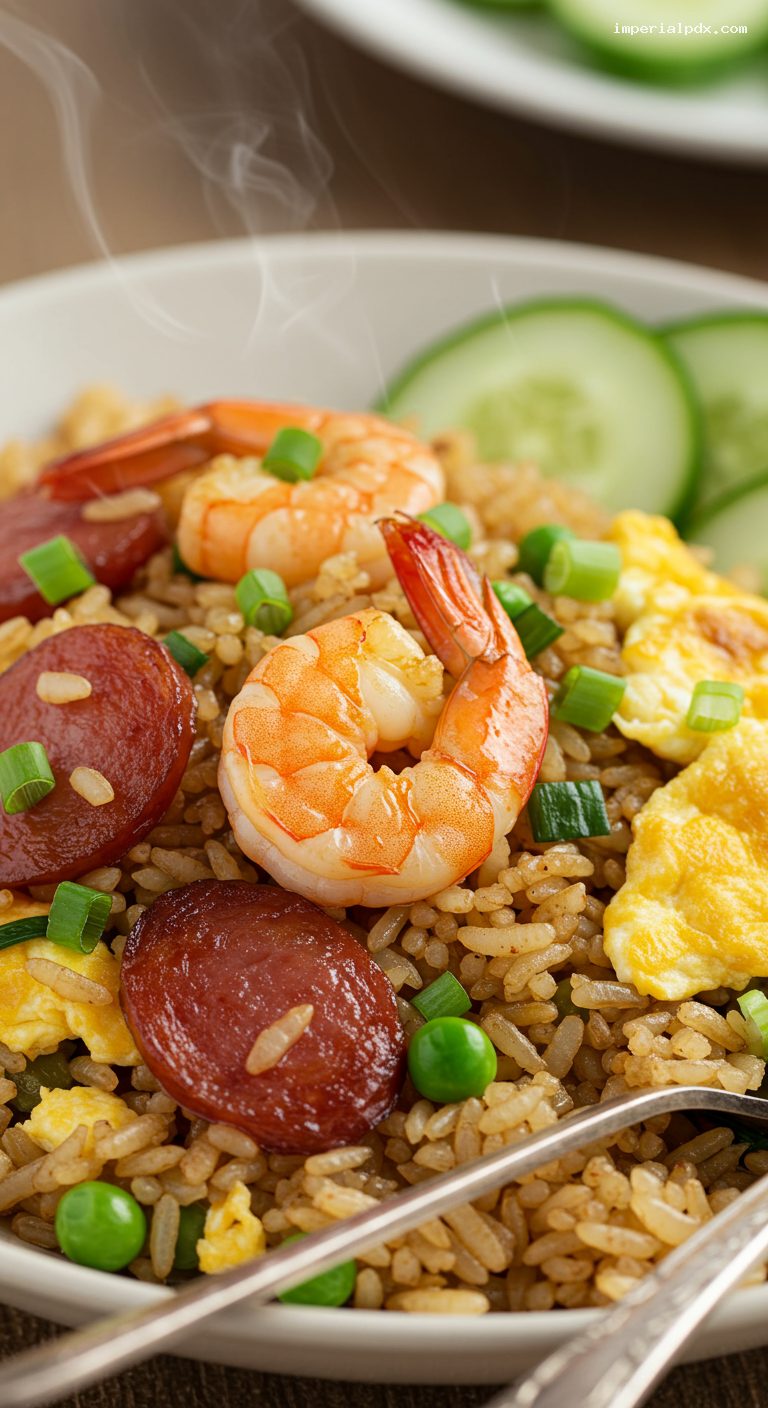 Vietnamese Fried Rice with Lap Cheong and Shrimp – Closeup