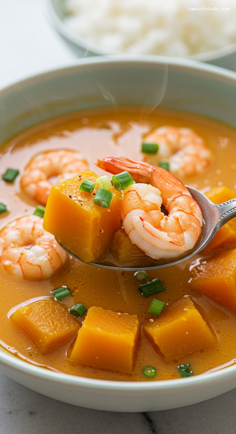 Vietnamese Pumpkin and Shrimp Soup (Canh Bí Đỏ) – Closeup