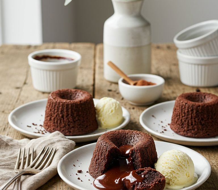 Warm Chocolate Lava Cakes with Vanilla Ice Cream