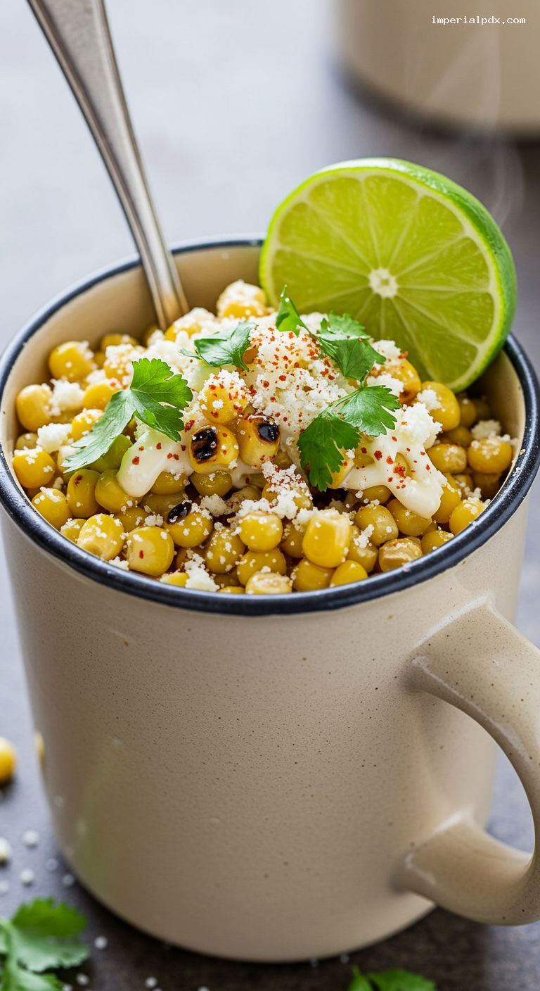 Warm Esquites in a Cup with Lime and Cotija – Closeup