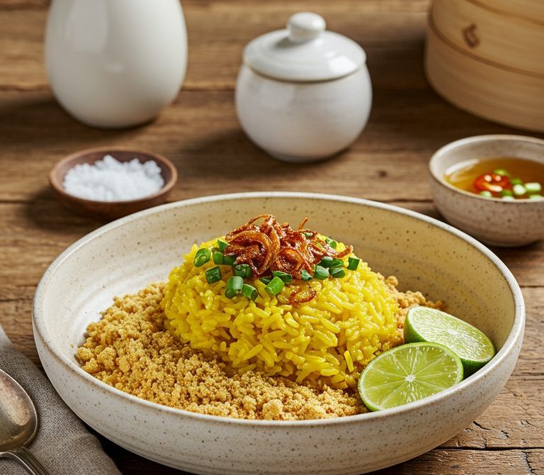 Xoi Xeo With Crispy Shallots and Scallion Oil
