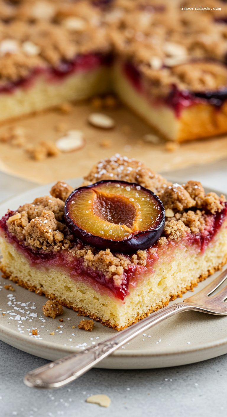 Yeasted Plum Streusel Sheet Cake – Closeup