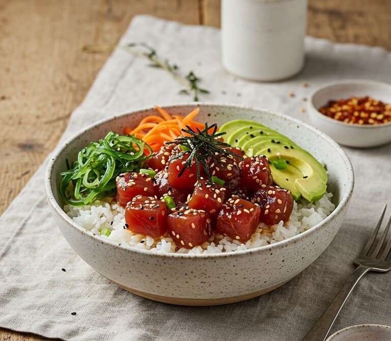 Ahi Shoyu Poke Bowl with Avocado and Furikake
