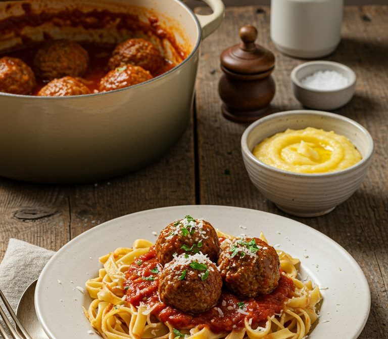 Albóndigas con Tuco in Tomato–Red Wine Sauce