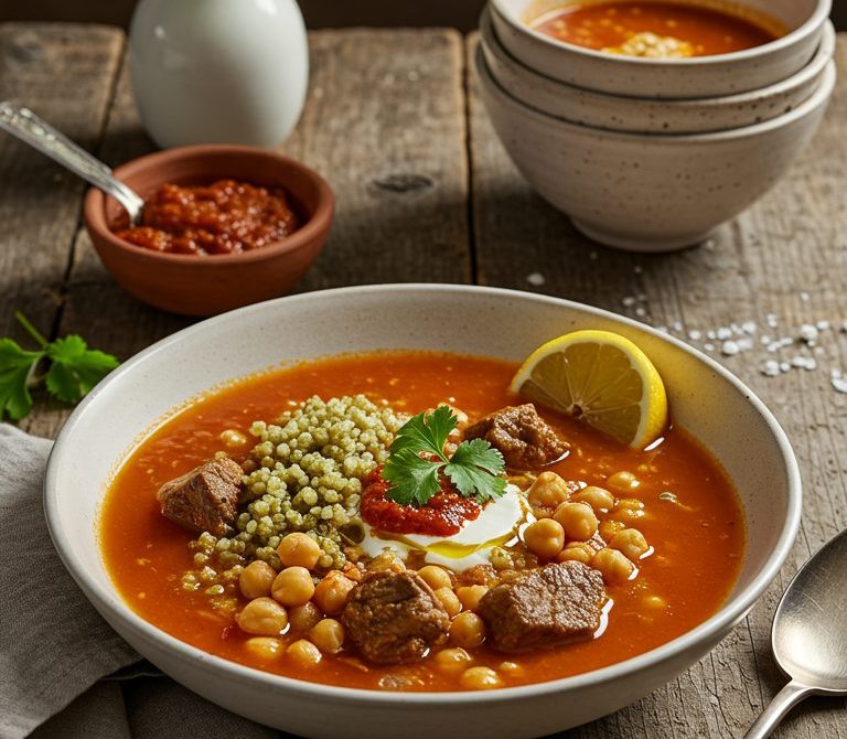 Algerian Chorba Frik: Tomato-Lamb Soup with Frik and Lemon