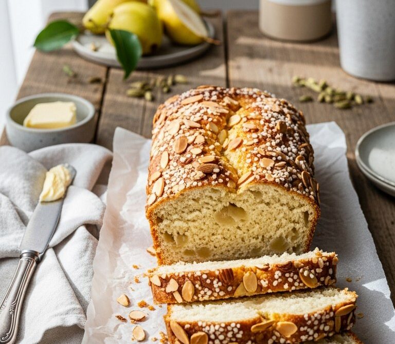 Almond Pear Tea Loaf with Cardamom