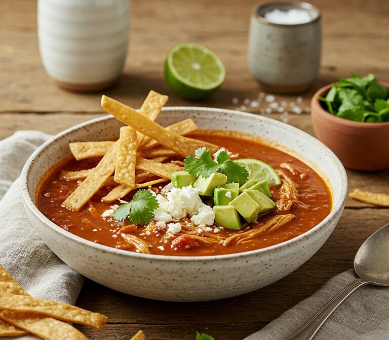 Ancho Chicken Tortilla Soup with Avocado and Lime