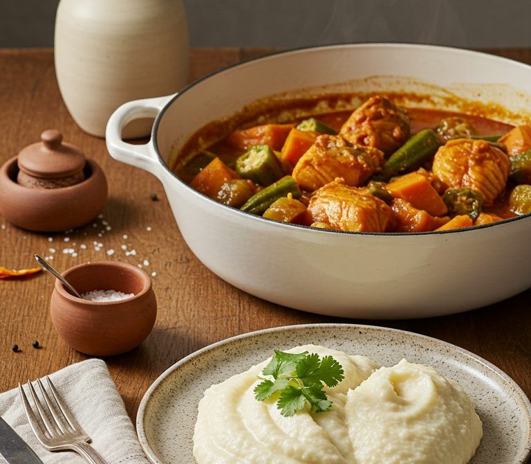Angolan Calulu de Peixe with Okra and Funge