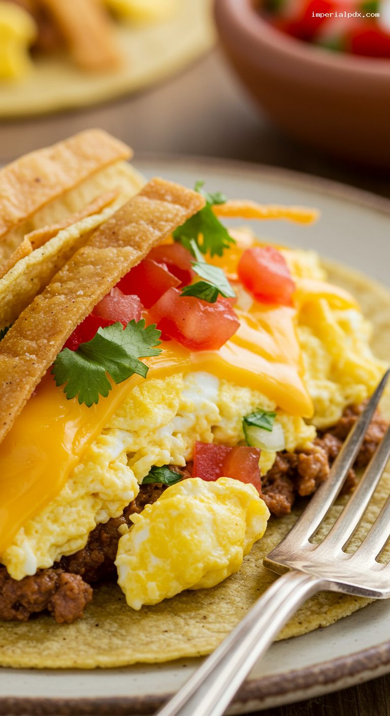 Austin-Style Migas Breakfast Tacos – Closeup