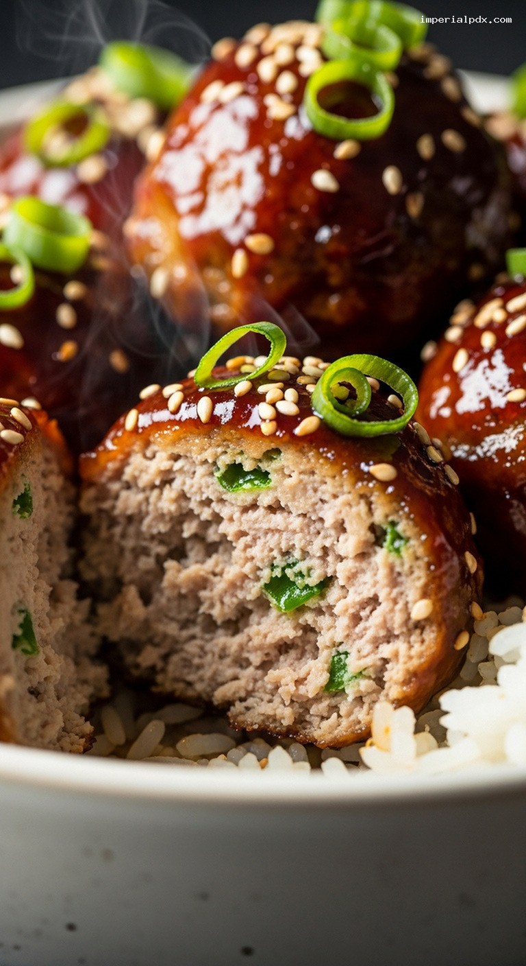 Baked Teriyaki Chicken Meatballs With Soy-Ginger Glaze – Closeup