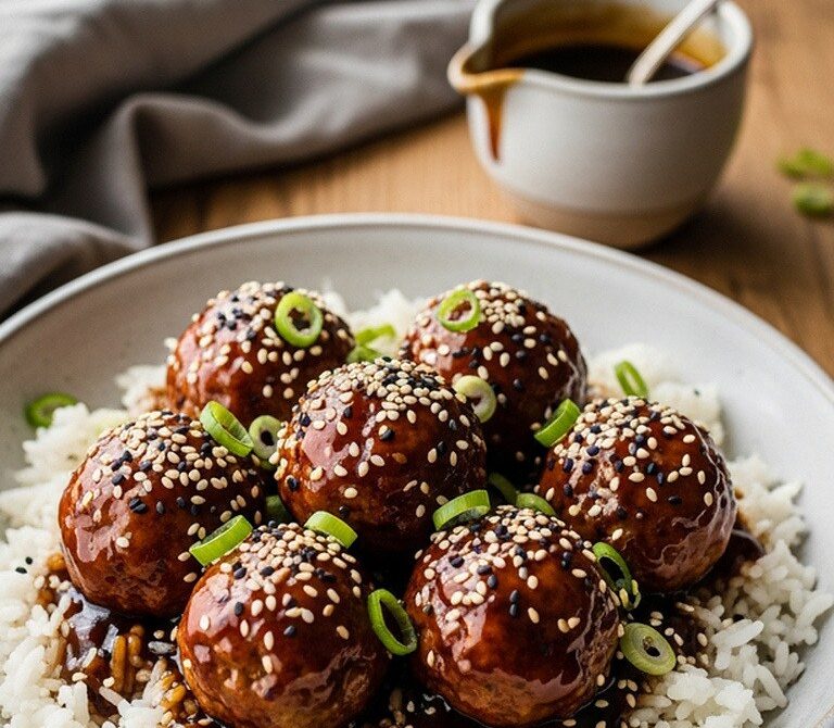 Baked Teriyaki Chicken Meatballs With Soy-Ginger Glaze