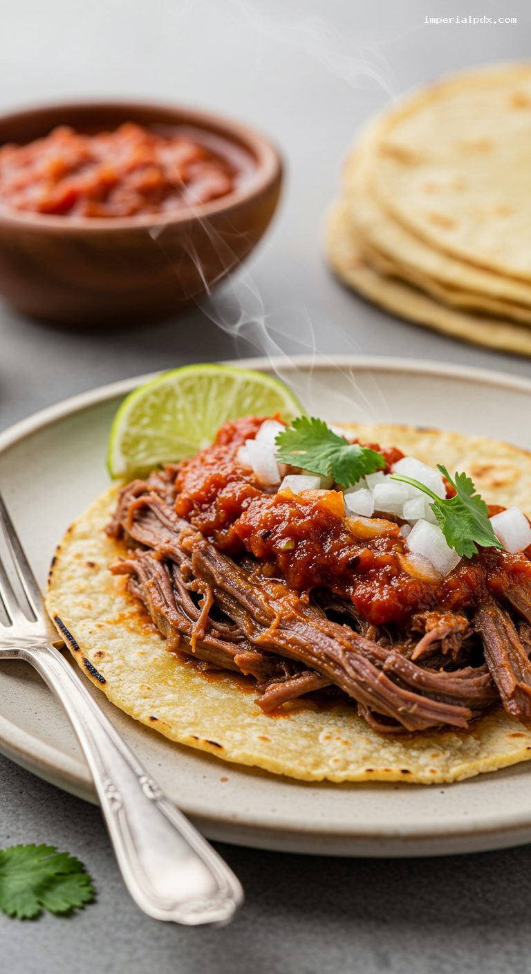 Barbacoa Beef Tacos with Ancho and Lime – Closeup