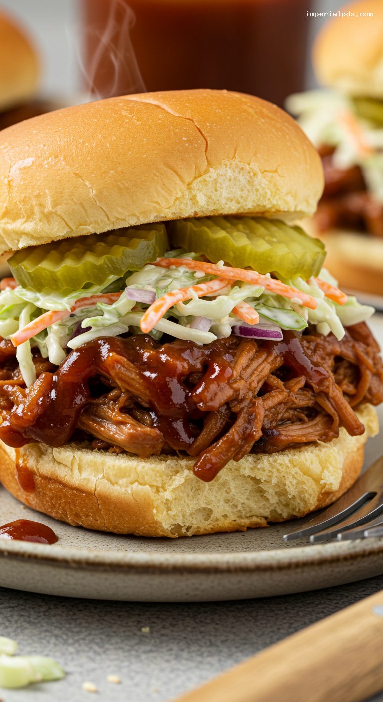 BBQ Pulled Pork Sliders with Tangy Slaw – Closeup