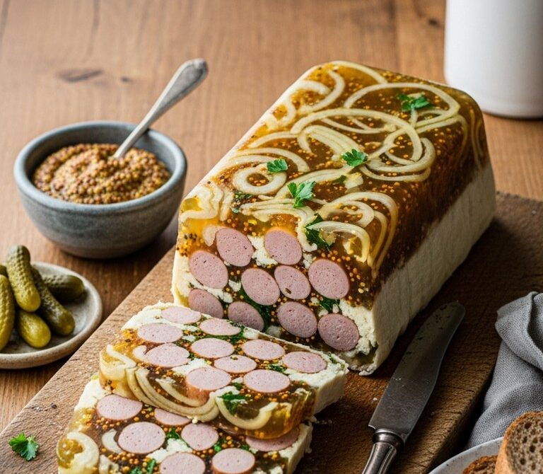 Beer-Braised Bratwurst Terrine with Mustard and Onions