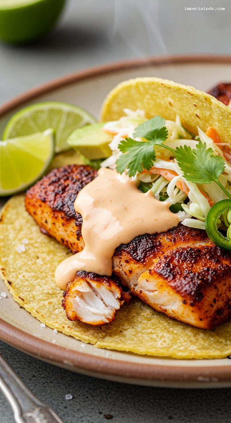 Blackened Red Snapper Tacos with Cilantro-Lime Slaw – Closeup