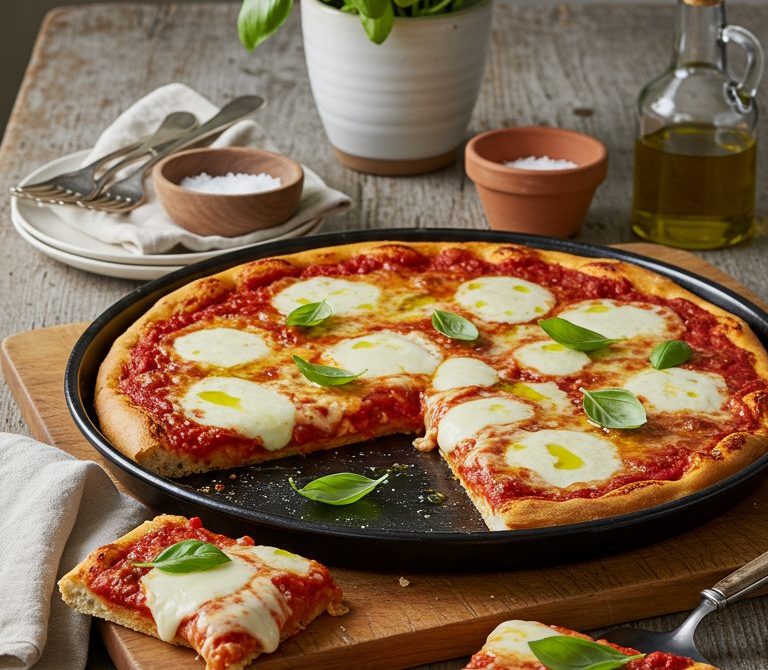 Blistered Margherita Pan Pizza with Fresh Mozzarella