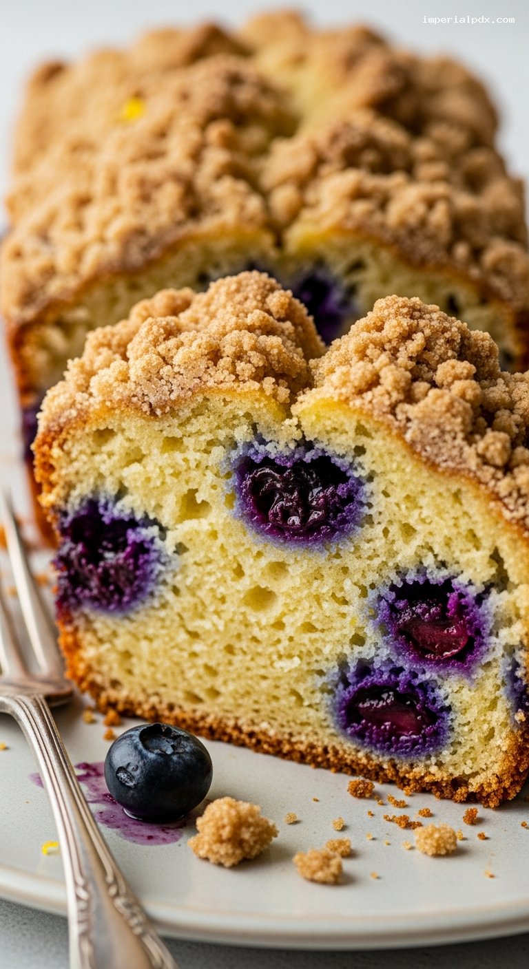 Blueberry Lemon Buttermilk Loaf with Sugar Crumble – Closeup
