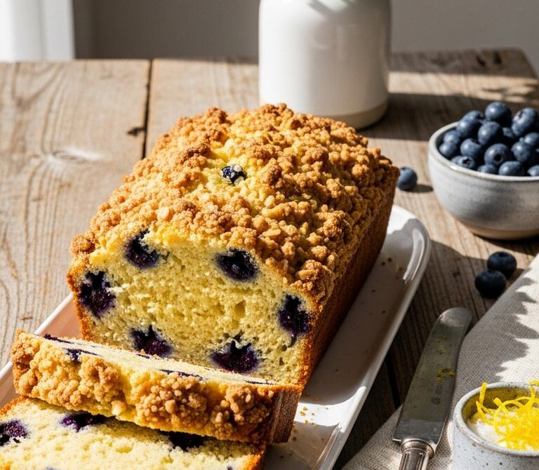 Blueberry Lemon Buttermilk Loaf with Sugar Crumble