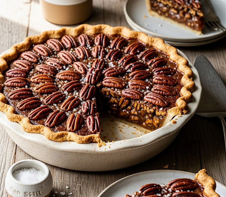 Bourbon Pecan Pie with Salted Caramel Filling