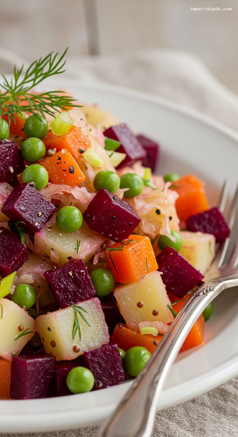 Bright Vinegret Beet and Potato Salad – Closeup