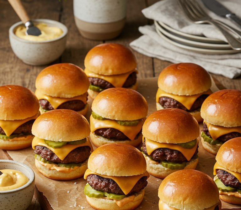 Brioche Cheeseburger Sliders with Pickles and Sauce