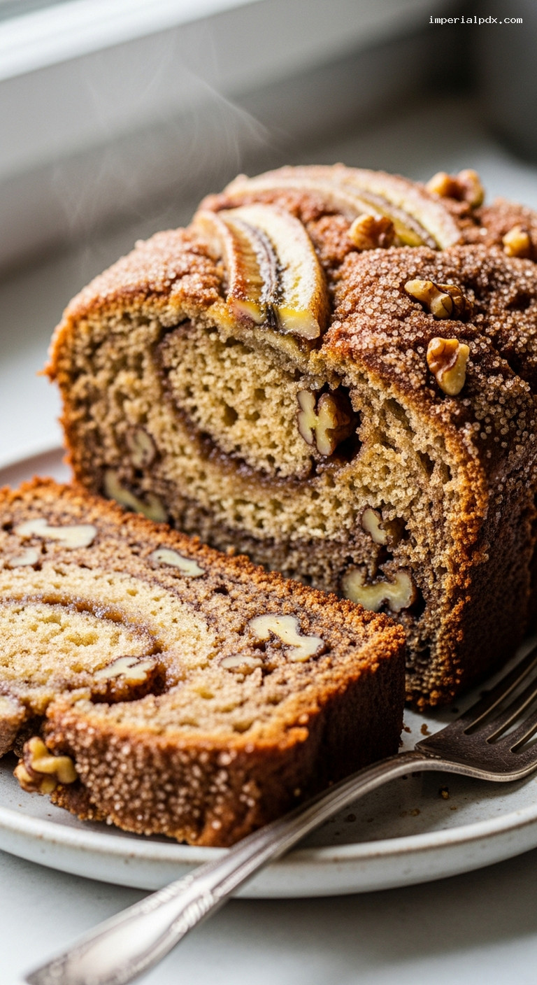 Brown Butter Banana Bread with Cinnamon Walnut Crust – Closeup