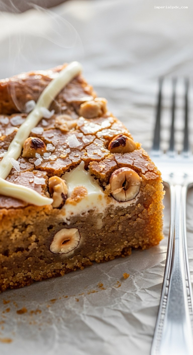 Brown Butter Blondies with Hazelnuts and White Chocolate – Closeup