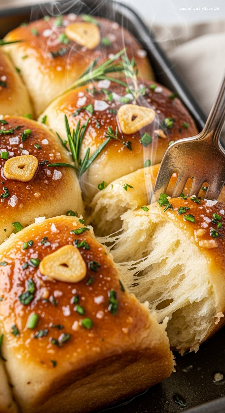 Brown-Butter Garlic Herb Pull-Apart Dinner Rolls – Closeup