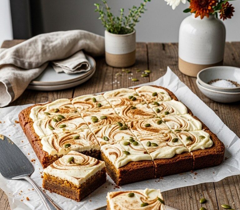 Brown Butter Pumpkin Blondies with Cream Cheese Swirl