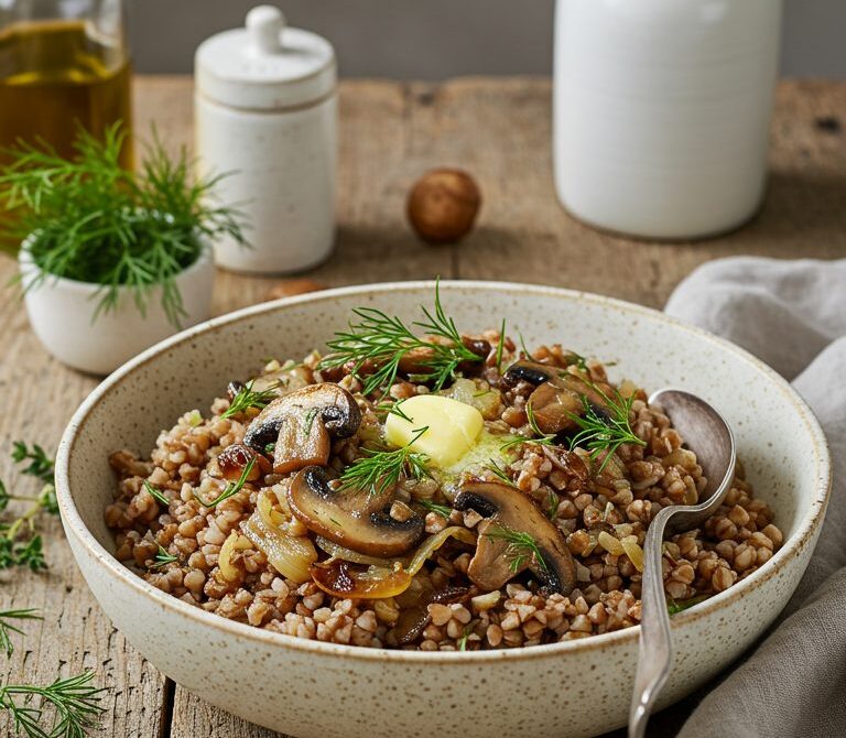 Buckwheat Pilaf with Mushrooms and Caramelized Onions