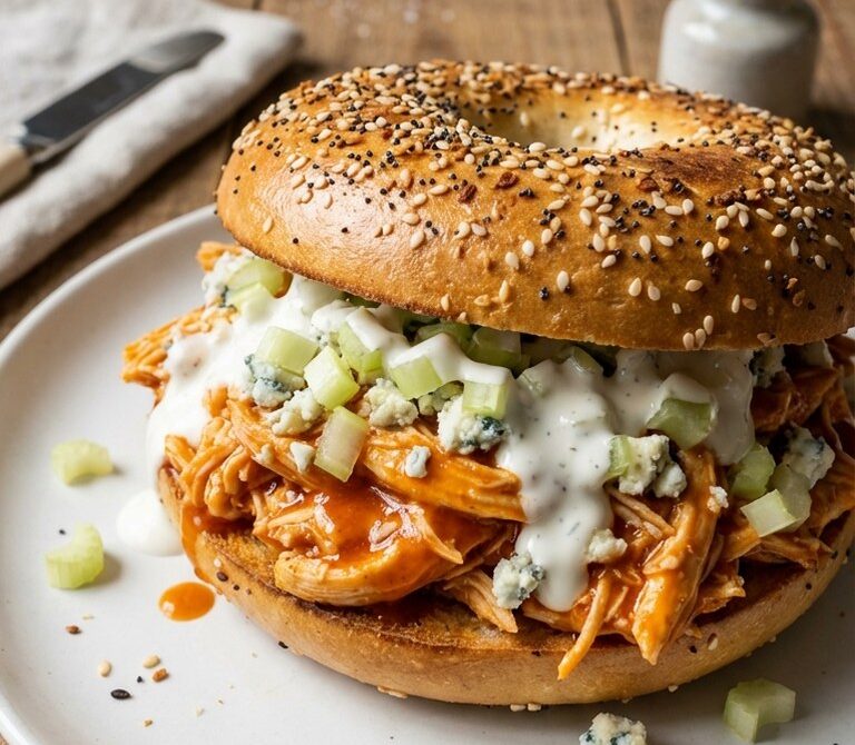 Buffalo Chicken Everything Bagel With Blue Cheese and Ranch