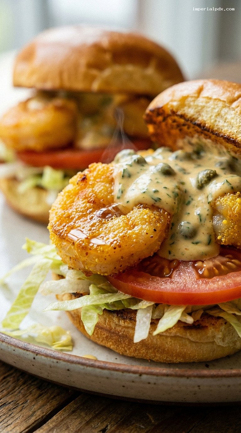 Cajun Shrimp Po’ Boy Sliders With Zesty Remoulade – Closeup