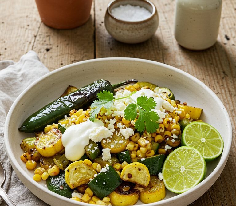 Calabacitas con Elote with Roasted Poblano and Crema