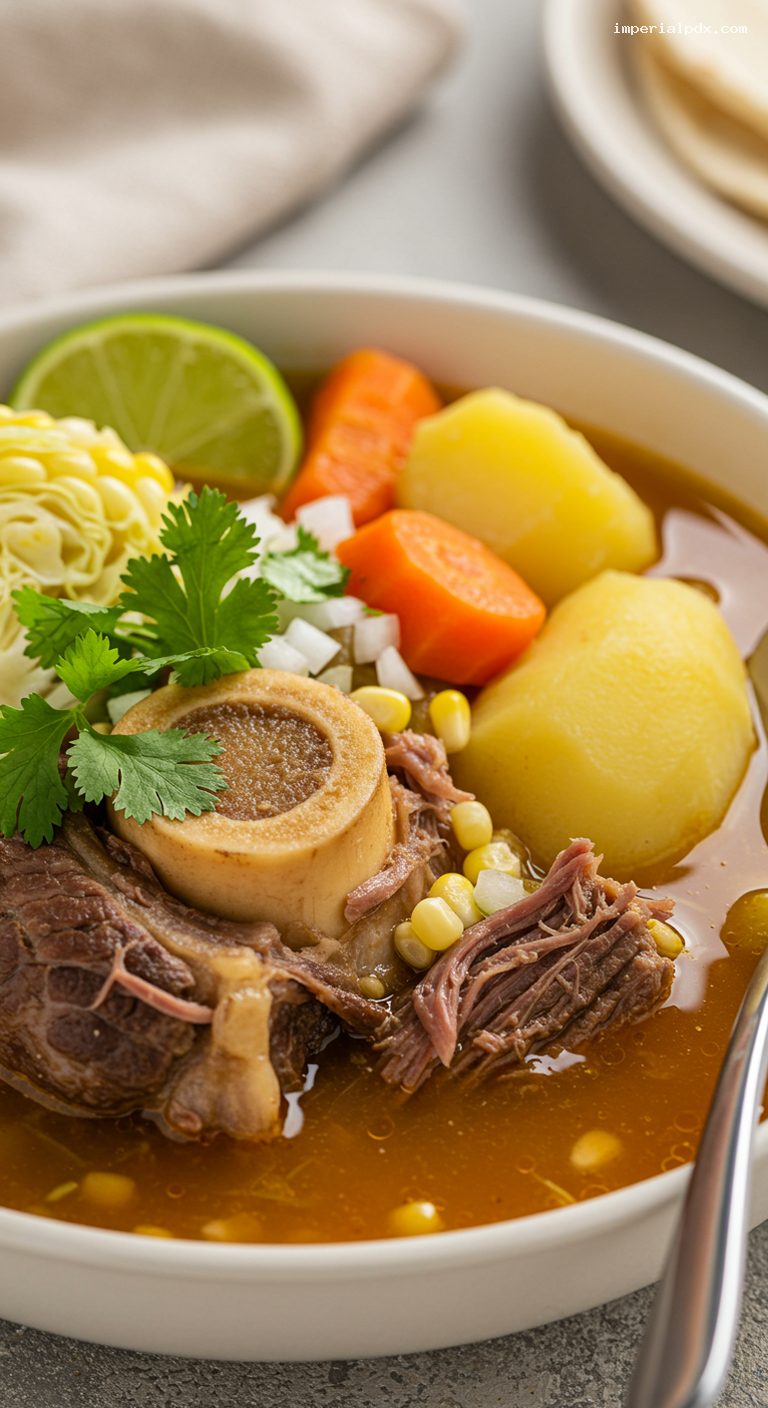 Caldo de Res with Tender Beef Shank and Vegetables – Closeup