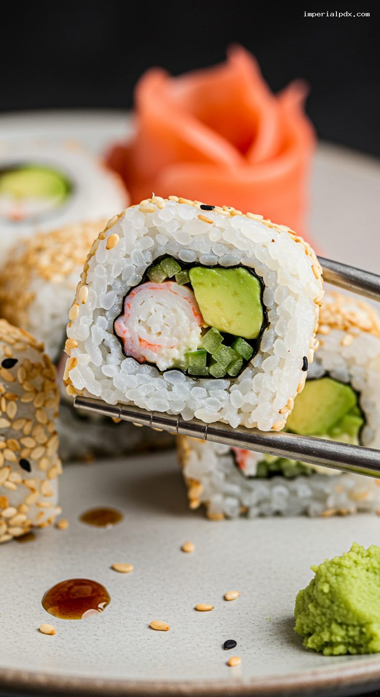 California Roll Bites with Crab and Avocado – Closeup