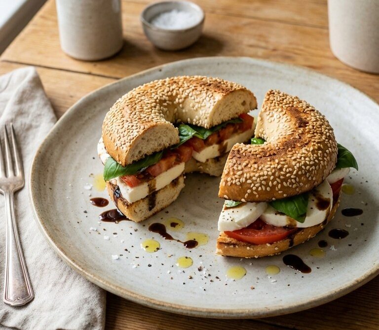 Caprese Bagel with Fresh Mozzarella and Balsamic Glaze