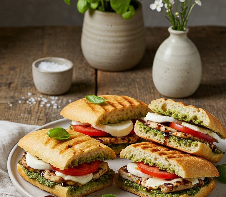 Caprese Chicken Panini with Balsamic Drizzle